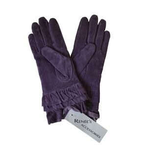NWT Renée's New York Accessories Purple Suede Lined Ruffled Cuffs Gloves Size M